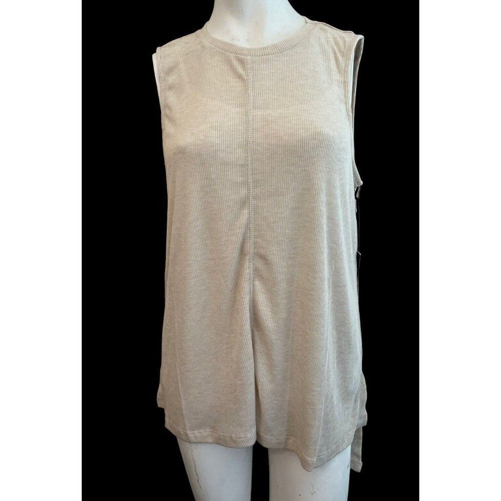 Doe & Rae Small Knit Sleeveless Long Blouse Tunic Tan Light Brown Ribbed NWT
